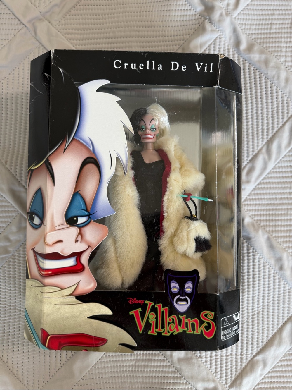 Vintage Disney Cruella De Vil Doll with Faux Fur Coat - Black, White, Blonde